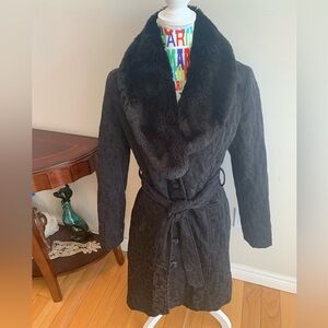Women's Black Faux Fur-Trimmed Coat